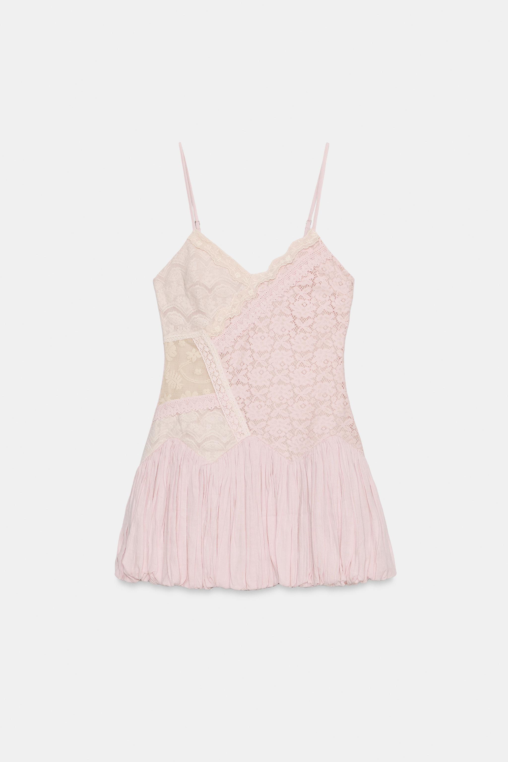 LACE BUBBLE HEM MINI DRESS